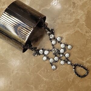 Silver Cuff & Rhinestoned Ring Combo